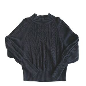 Women's L Cable Knit Sweater Lantern‎ Sleeve Goth Black Chunky Cottage Cozy